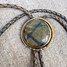 Load image into Gallery viewer, Labradorite Cross Bolo Tie Brass