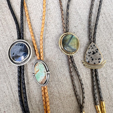 Load image into Gallery viewer, Labradorite Cross Bolo Tie Brass