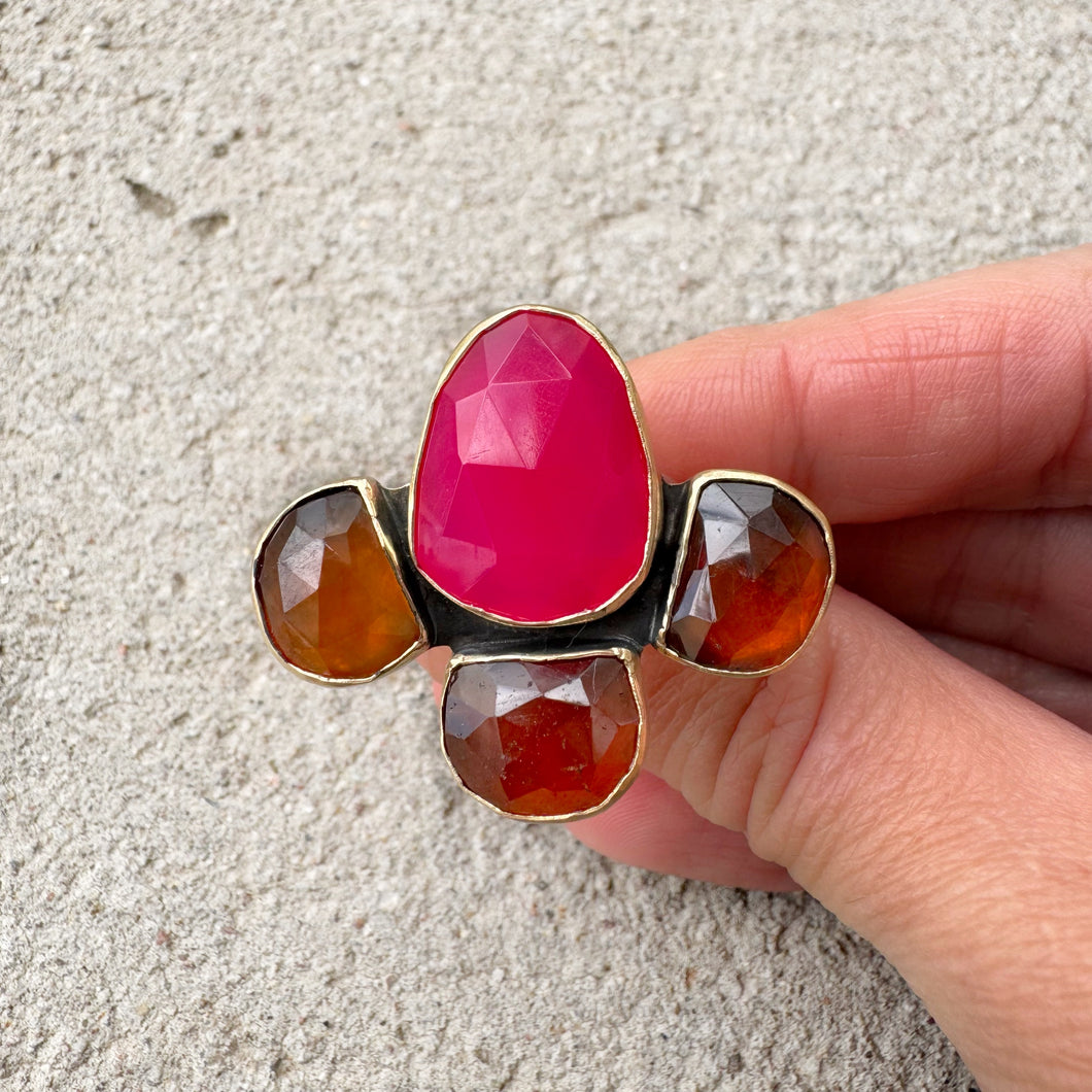 Garden Party Ring Chalcedony & Garnet Sz 8