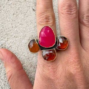 Garden Party Ring Chalcedony & Garnet Sz 8