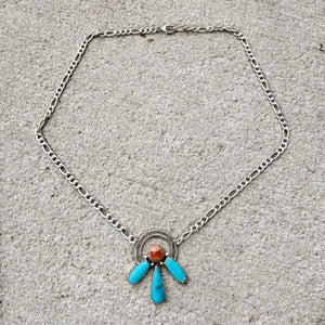 Opal & Turquoise Half Flower Necklace