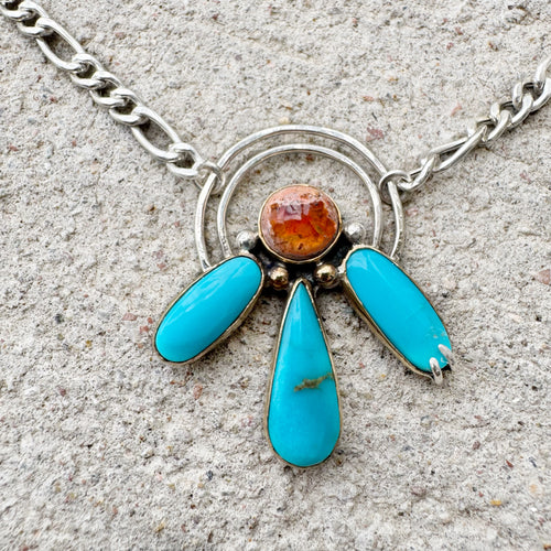 Opal & Turquoise Half Flower Necklace